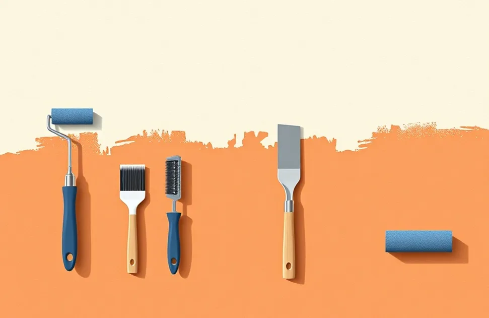 Outils de peinture disposés dans l'ordre des étapes du chantier