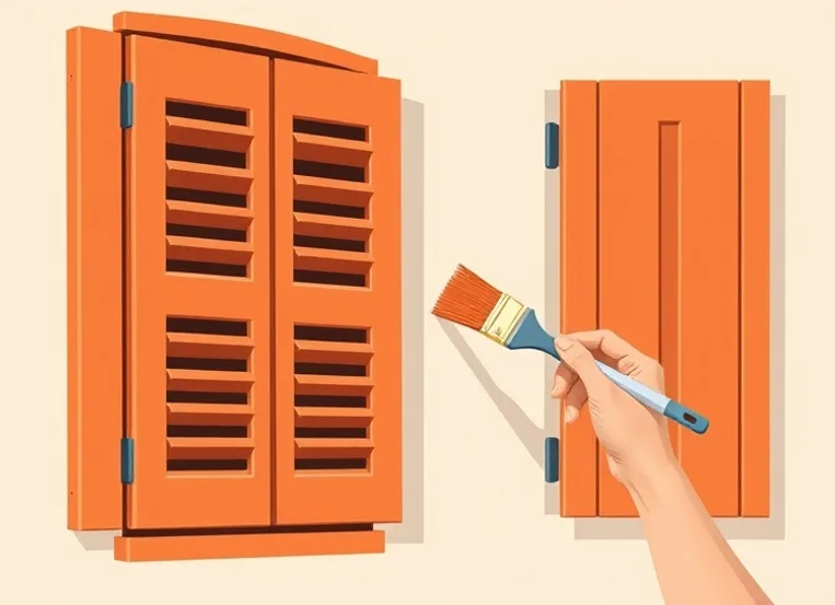 Mise en peinture au pinceau de volets et d'encadrements en bois
